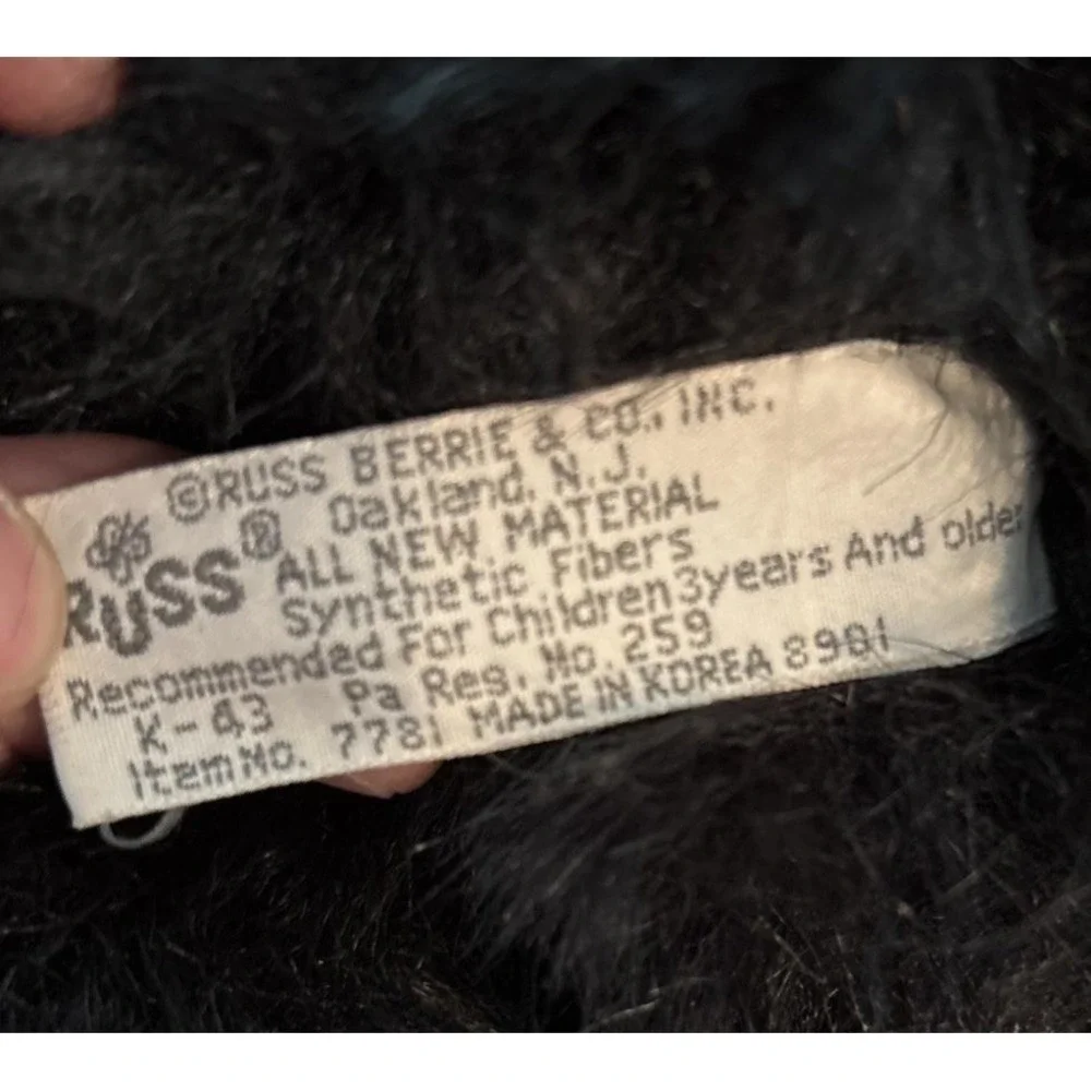 Vintage Russ Berrie Persian Black Cat Plush Nikki Green Eyes Long Hair Realistic